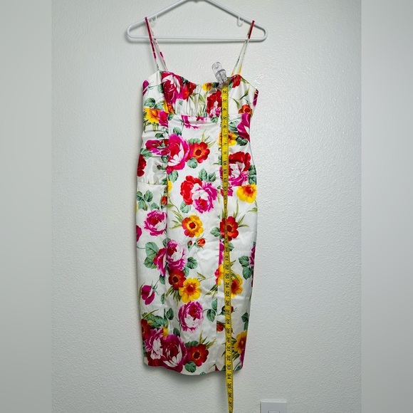 David Meister Satin Floral Spaghetti Strap Bodycon Rusched Mini Dress Size 2 - Picture 3 of 7